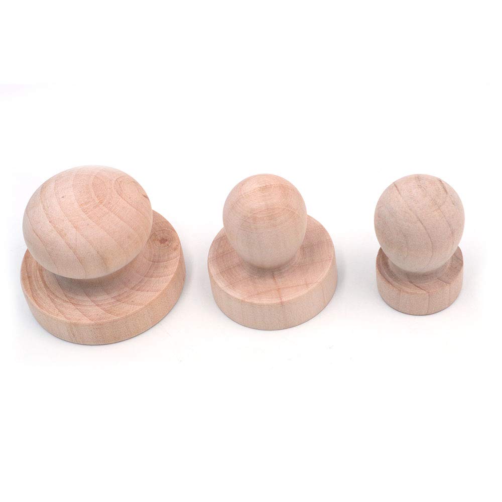 3 manici in legno per timbri di diverse dimensioni