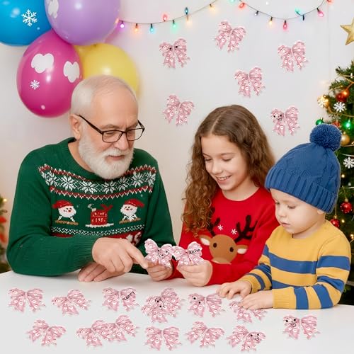 Image of Christmas Snowman Pink Bow Cutouts - 100Pcs Winter Glitter Bow Snowman DIY Paper Cuts Party Decors Bowknot Shape Cutout Bulletin Board for Winter Xmas Birthday Party Classroom Home Decoration