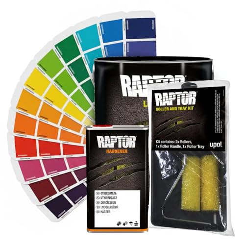 Generisch RAPTOR Lack Gelb inkl. Härter & Roller-Kit - kratzfeste Beschichtung für Fahrzeuge - RAL 1028