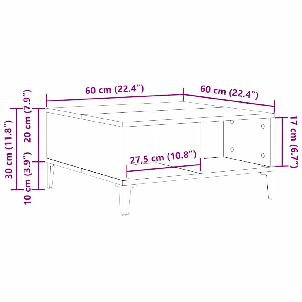 vidaXL Mesa de Café Madera Envejecida 60 x 60 x 30 cm, Mesa de café Moderna y estilosa para Sala, Madera Resistente, Mueble Funcional para Interiores