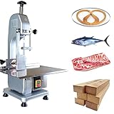 Bone Saw 110V Bone Saw Machine, Frozen Meat Cutter, Butcher Bandsaw 1650mm Max Cutting Height 215mm, Worktable 19.3x17.3inch, Sawing Speed 20m/s, Equipped with Saw Blades
