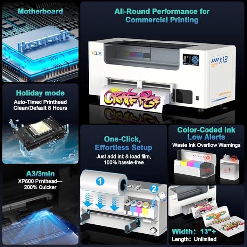 Image of DSV A3 DTF Printer with Shaker, Purifier & PC - Ready to Run Out of Box, F1080 Printhead, 2X Speed vs L1800 /R1390, 24 /7 Auto Maintenance,One-Click Moisturizing, White Ink Circulation, 2-Year Ink