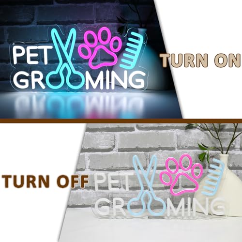 Image of Pet Grooming Neon Sign for Wall Decor, 15.5 inch x 8.2 inch Led Signs for Business, USB Dimmable Paw Neon Lights for Pet Shop Dog Hospital Spa Salon Bar Stores Decoration