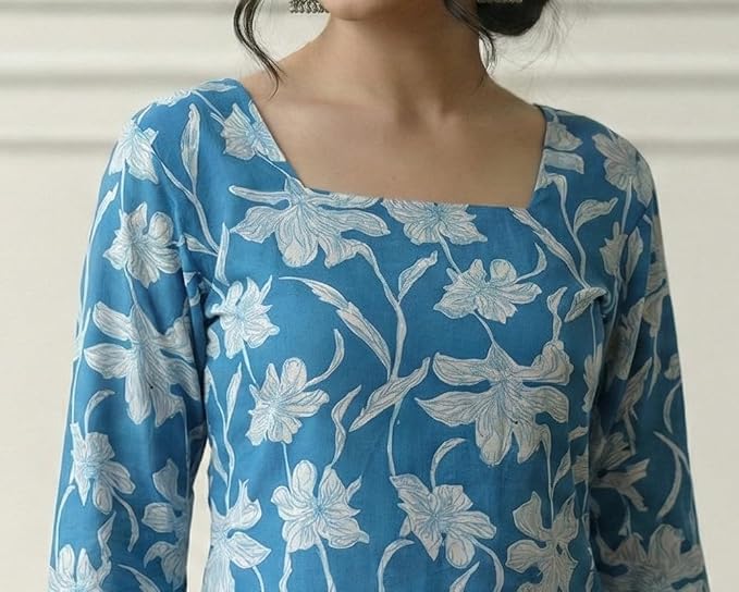 Image of MAHIRA'S Comfort Women's Short Kurti, Rayon Tunic Top with 3 /4 Embroidered Designer Sleeves | Soft Breathable Fabric | Office & Casual Kurti for Jeans, Leggings & Trousers