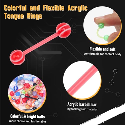 CrazyPiercing Wholesale 14g Tongue Rings Barbells Assorted Colors 110 PCS Acrylic Ball2