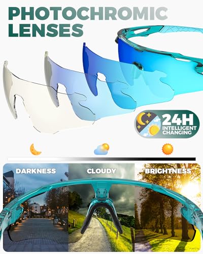 Image of Photochromic Sunglasses for Men Women, Transition Sunglasses for Cycling | Lightweight TR90 Frame, UV Protection, Photochromic Lens, Adjustable Nose Pad, Ideal for Cycling Driving Mtb Running