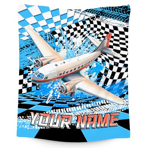 Boys Blanket Gifts, Personalized Kids Blanket with Name, Fluffy Flannel Throw for Son Grandson, Custom Airplane Gifts for Toddler, 30"x40"