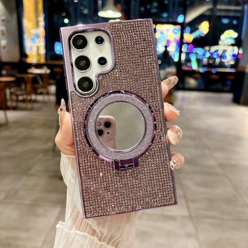 Étui antichoc Galaxy S25 violet avec miroir et bague de maintien