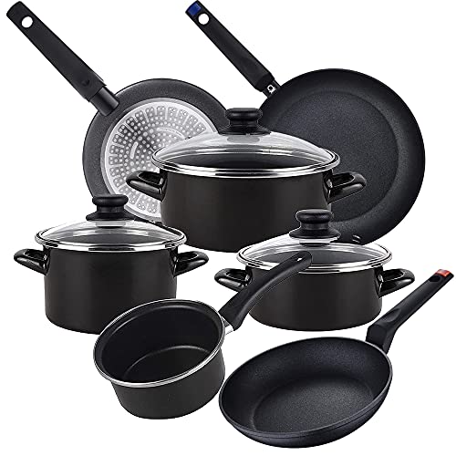 Magefesa Bateria De Cocina 7 Piezas Magefesa Kenia De Acero Vitrificado Con Juego De Sartenes (20/24/28 Cm) Casa Benetton En Aluminio Forjado