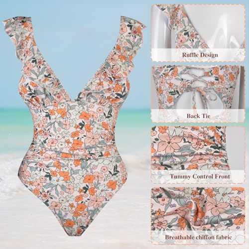 Women's One Piece Swimsuit with Cover Up Wrap Skirt, Floral Beach Swimsuit with Cover Up Set, Monokini Two Piece Bathing Suit2