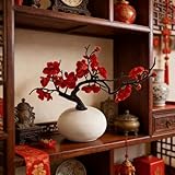 KYMY 2026 Vietnamese New Year Artificial Plum Blossom Bonsai Branch, 2PCS Silk Flowers on Black Twig 12.9 x 9 Inch for Vase Arrangements, Asian Zen Decor for Lunar New Year Spring Festival