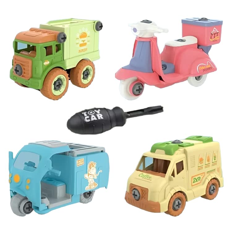Umadiya Branded Diy Food Transport Vehicles Toy 4 Pack With 1 Screwdriver Tools, Kids Stem Toys Including 1 Scooter, 1 Truck, 1 Rickshaw, And 1 Van For Toddlers Boys 2-6 Year Old,Multicolor (B0BYDVWL1T) Amazon Price History, Amazon Price Tracker