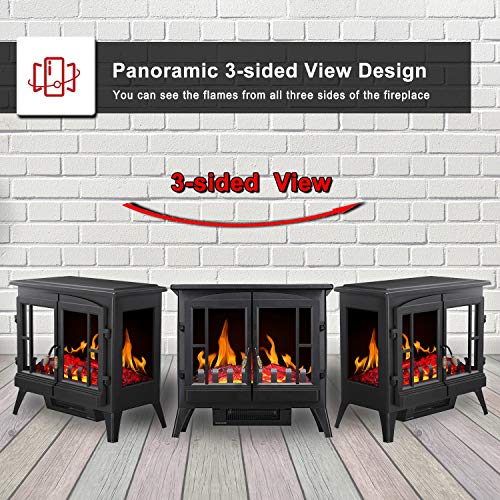 Image of R.W.FLAME Electric Fireplace Infrared Stove Heater, 23 inch Freestanding Fireplace Heater, 3D Realistic Flame Effects, Adjustable Brightness and Heating Mode, Overheating Safe Design, 1000W /1500W, Black