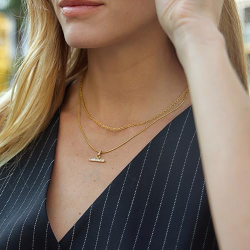 Image of Jeulia 14K Gold Plated Necklaces for Women, Dainty Paperclip Chain Choker T-Bar Layered Stackable Gold Necklace Jewelry Gifts