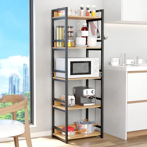Lukzer 5-Layer Metal & Wood Kitchen Rack – best wooden kitchen rack in India