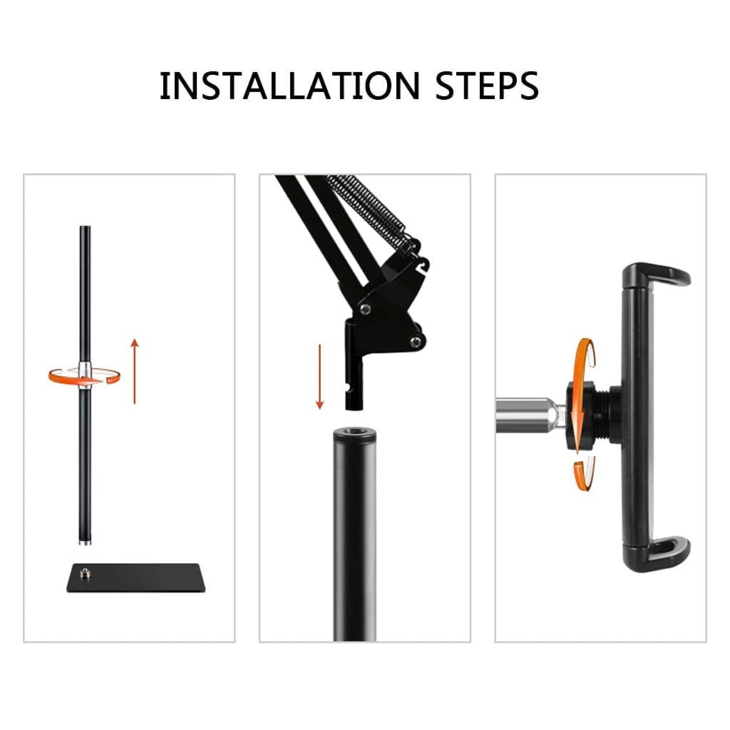 Support de Sol pour Tablette, Support de téléphone Portable télescopique réglable en Hauteur, Support à Bras Long pour téléphones et tablettes de 4 à 13,5 Pouces pour Jeux, visionnage de vid