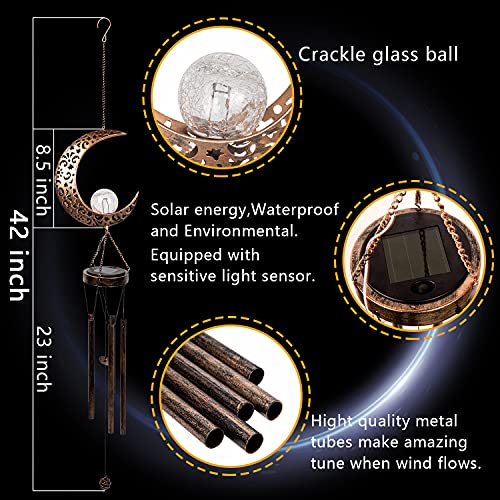 Oliker Solar Moon Wind Chimes For Outside Unique Crackle Glass Ball With Led Light Windchimes Outdoors Unique Garden Outdoor Decor Gift For Mom Chimes For Outdoors Birthday Gift #TOP4