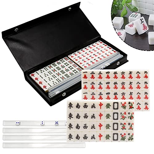 Vikksaer Travel Mini Mahjong Set，中国麻将 Traditional Chinese Games，0.8In Portable 146 Tiles Acrylic Material Mah-Jong， Leisure Time Travel Party Dorm #TOP6
