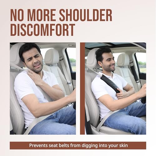 Image of Car Seat Belt Shoulder Pads (Pack of 2) Car Safety Belt Soft Pad Cover for Comfortable Driving, Universal Fit for All Cars and Backpack (Black, 12 Inch Length)