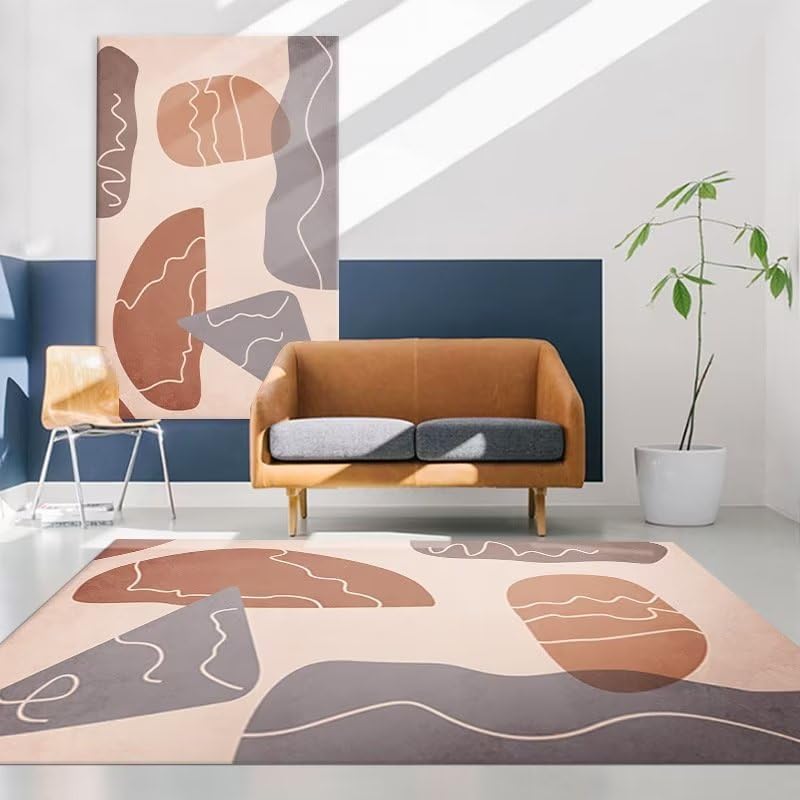 Tapis de salon géométrique brun au motif abstrait personnalisable