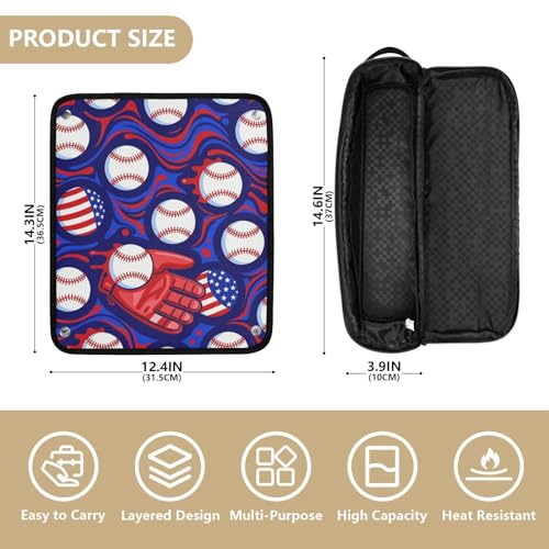 Bolsa de viaje para herramientas de cabello y tapete resistente al calor con cierre impermeable, organizador portátil para planchas, rizadoras y cepillos. Patrón azul con diseño patriótico. miniatura 4