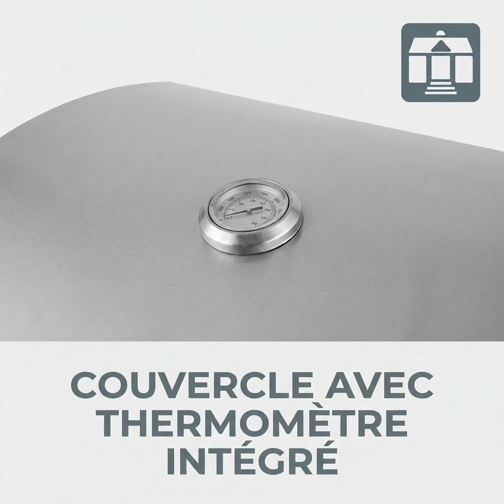 Tarrington House Barbecue à Gaz Portable CATHAN 3 Brûleurs, Acier Inoxydable, 6.6 kW, Couvercle avec Thermomètre, Allumage Piézoélectrique, Argent