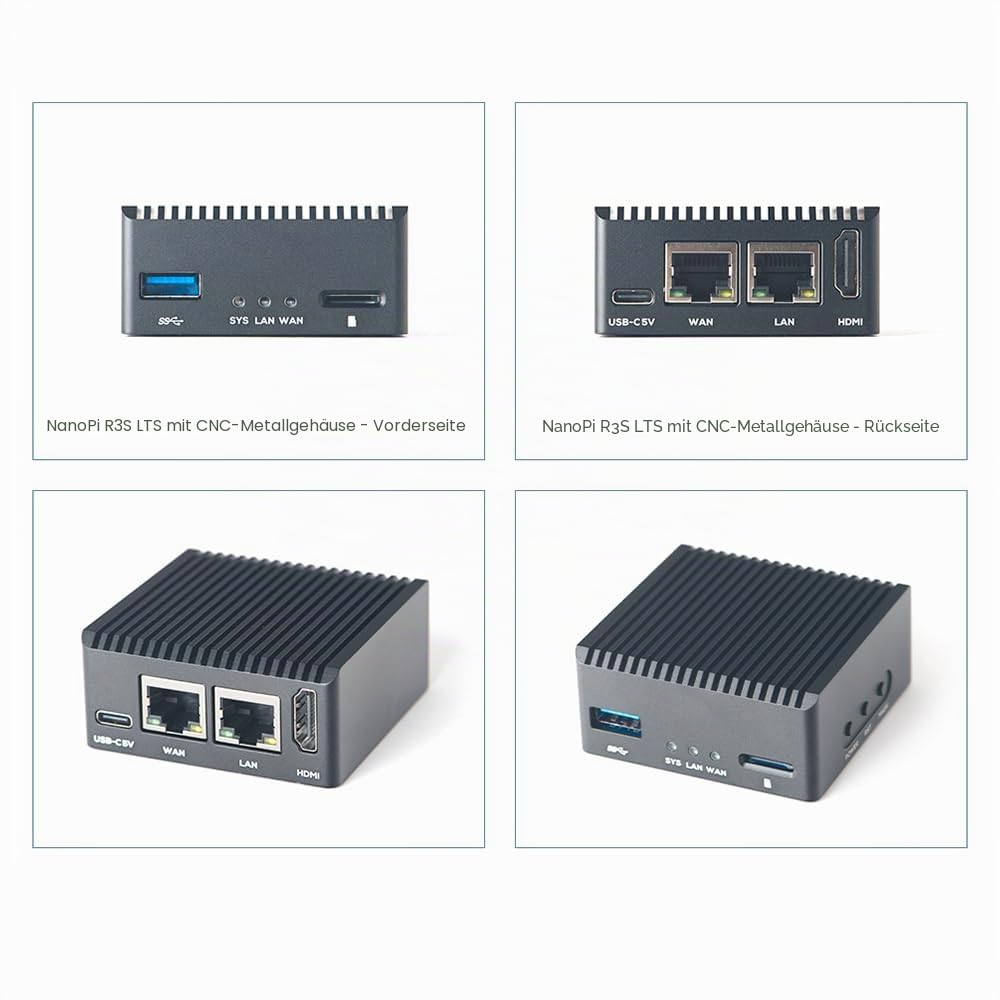 NanoPi R3S LTS Dual-Gbps Ethernet Ports Router Rockchip RK3566 SoC Mini PC Board Support OpenMediaVault, OpenWrt 2GB RAM No eMMC SingleBoard with Meatal Case (2GB Ram Case Kit)