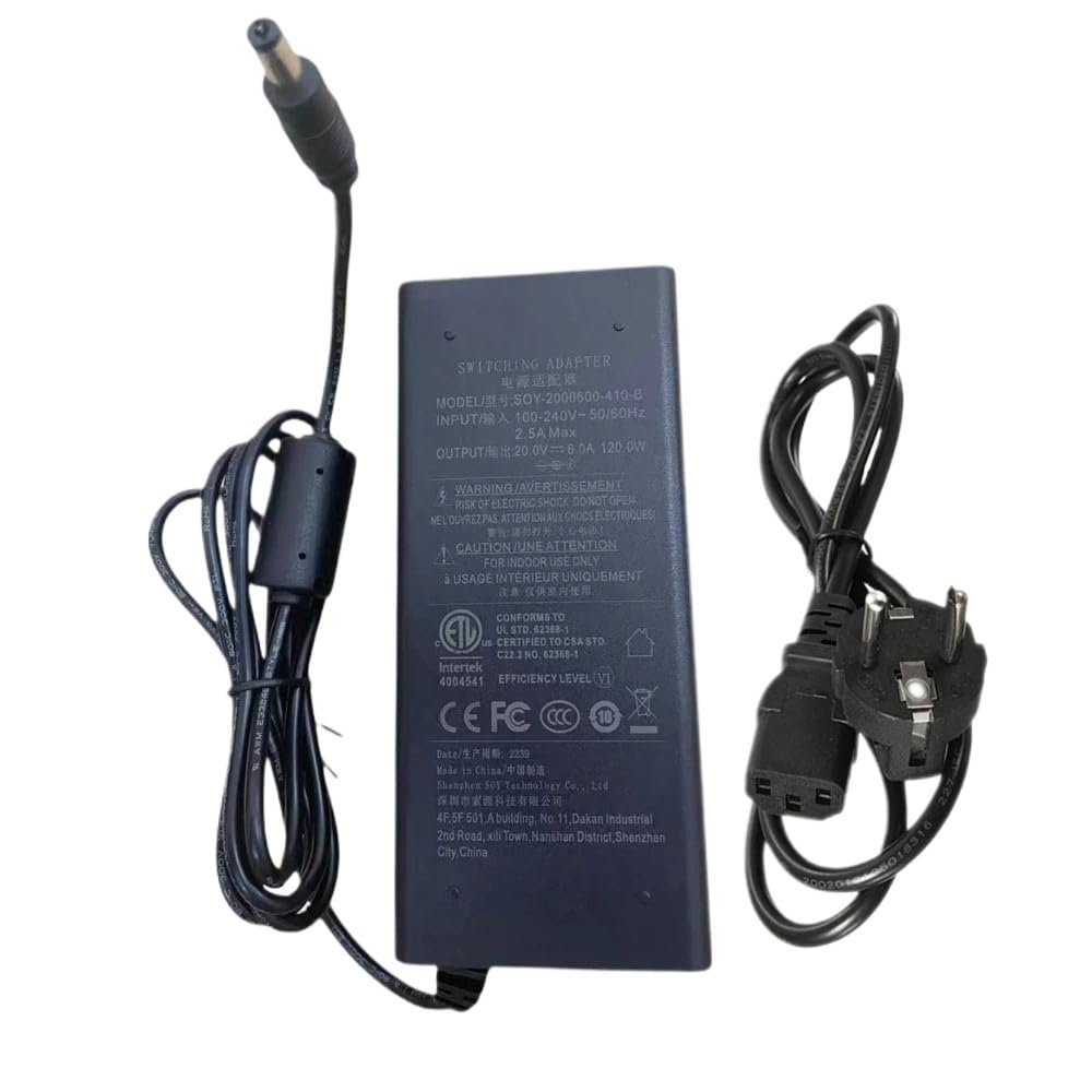 Tnnbnt Au Cable 20V 6A 120W Ac Dc Adapter Charger Soy-2000600-410-B Switching Power Supply 5.5 * 2.5Mm(Au Cable)