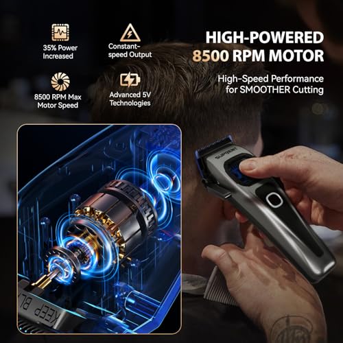 Image of SUPRENT StormGray Professional Hair Clippers for Men - Cordless Barber Clippers & Zero-gapped Trimmer Set, Haircutting Kit with High Performance Motor, Blue Titanium-Coated Blades, Charging Stands