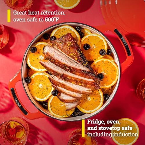 Image of Lodge USA Enamel 6 Qt Enameled Cast Iron Dutch Oven - Cast Iron Cookware - Dutch Oven Pot with Lid - Cherry On Top Color - 6 Qt Capacity