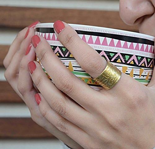Brass Copper Ring with Arabic calligraphy engraved into the ring adjustable ring women Gift for her exotic one of a kind unique ring