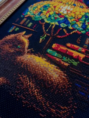Image of RIOLIS - Book Evening 2281, Cat Cross Stitch Kits 8 inchx11, Cross Stitch Kits for Beginners & Advanced, Crossstitching Kit Adult, Animals Embroidery Counted Stitching Kit