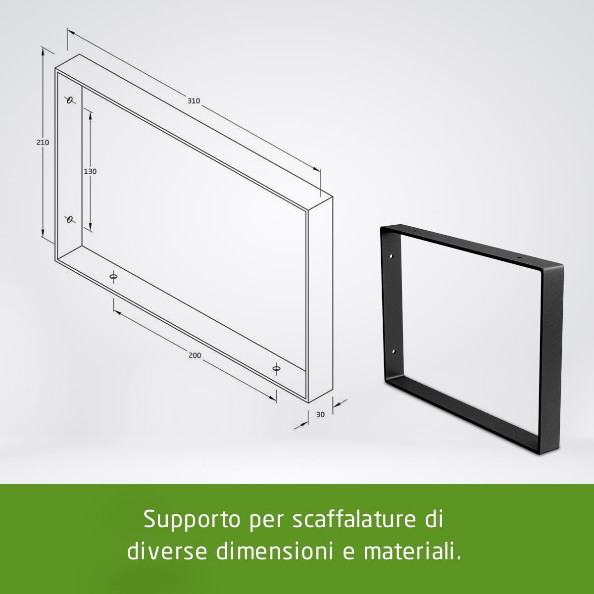 Amig - Staffa Rettangolare Singola per Scaffali Industriali - 211 x 311 x 30 mm - Acciaio Nero Opaco - Supporto da Parete per Mensole - Design Funzionale e Resistente - Ideale per Scaffali da Parete