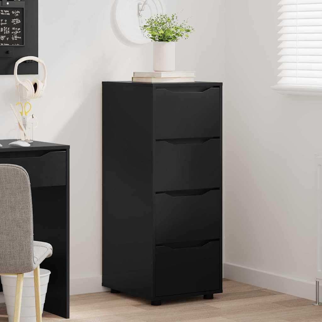 Aufbewahrungsschrank Schwarz 40 x 48 x 105 cm, Beistellschrank aus Holzwerkstoff mit 4 Schubladen, schlanker Schubladenschrank für Wohnzimmer und Schlafzimmer