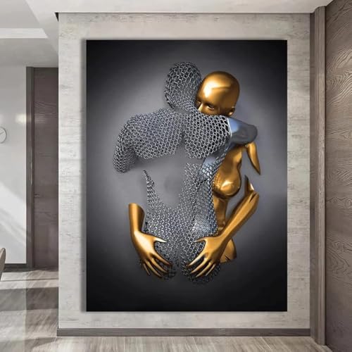 Art mural abstrait couple étreindre tableau toile bronze style 2 60x90cm