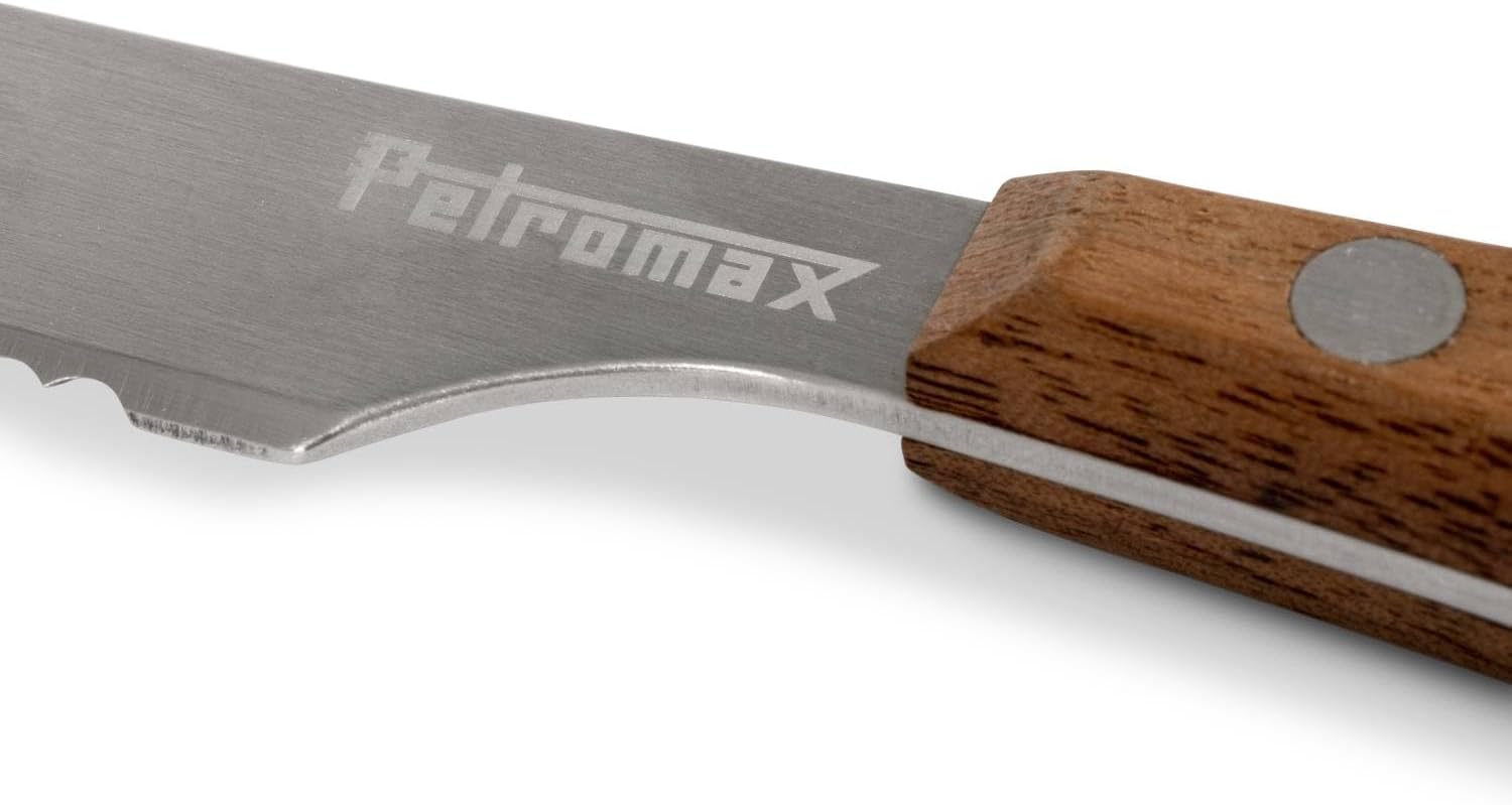 Petromax 5-Piece Camping Cutlery Set, Durable Stainless Steel Silverware with Walnut Wooden Handles, Portable Reusable Flatware for Travel and Backpacking