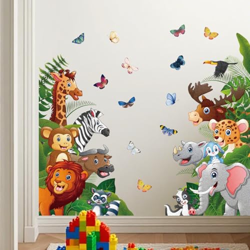Vinilo decorativo Refamaee animales de la jungla multicolor
