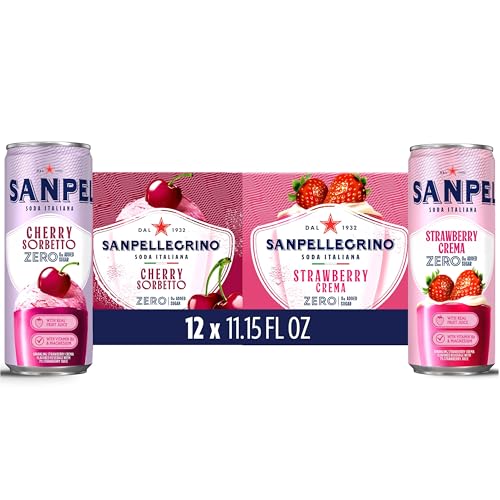 Sanpellegrino Variety Pack, Strawberry Crema, Cherry Sorbetto Italian Sparkling Drink, 0g Added Sugar, Italian Soda, 12-Pack