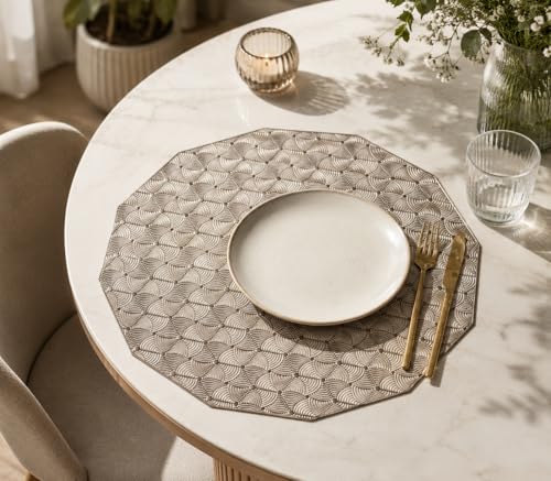 Image of PVC Dining Table Placemats Set of 6 | Washable Table Mats for Dining Table | Decorative Plate Mats for Home, Kitchen & Restaurant | 39 x 39 cm (Rose Gold, Abstract)