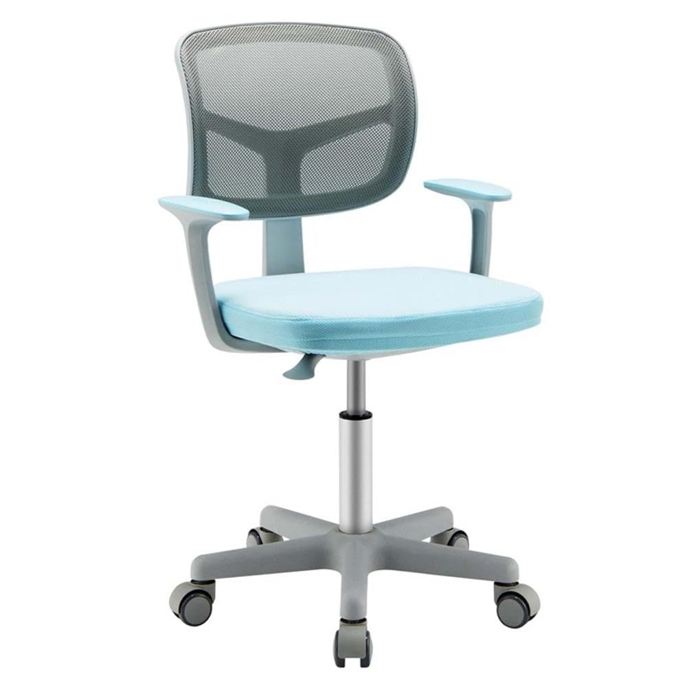 Pemberly Row Kids Study Chair, Adjustable Height 31.5–36 in, Blue Mesh Backrest, Padded Armrests, Swivel Seat, Auto Brake Casters, Ergonomic Design for Children Study Room