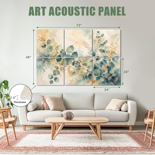 Paneles acústicos decorativos 6 pack de 72" x 48" con diseño hojas verdes, paneles auto adhesivos para absorción de sonido miniatura 2