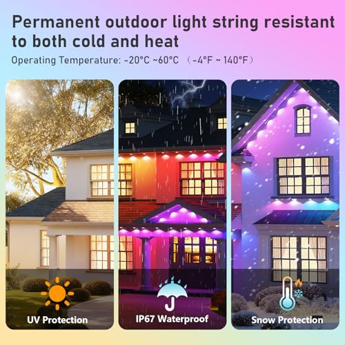 AHAWILL 50FT Christmas Permanent Outdoor Lights,RGB Eaves Lights with App & Remote Control,DIY Multi-Color Scene Modes,IP67 Waterproof,Outdoor Strings for House,Holiday Decorations for Christmas by AHAWILL - Image 5