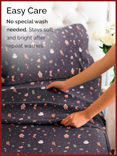 Full Christmas Night Sheet Set - Holiday Xmas Pattern Bedding Set - Deep Pockets - Snug Fit - 4 Piece - Wrinkle Free & Easy Care - Comfy Festive Winter - Holiday Sheets for Women, Men, Kids & Teens