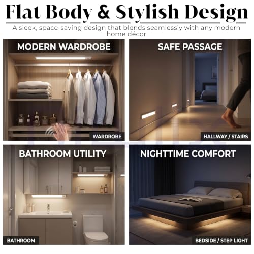 Image of Niwlix 30cm Motion Sensor Under Cabinet LED Light, Rechargeable Ultra-Thin Kitchen Lights Under Cabinet, 3 Colors & Dimmable, 4 Modes, USB-C Wireless, Pantry, Wardrobe, Closet