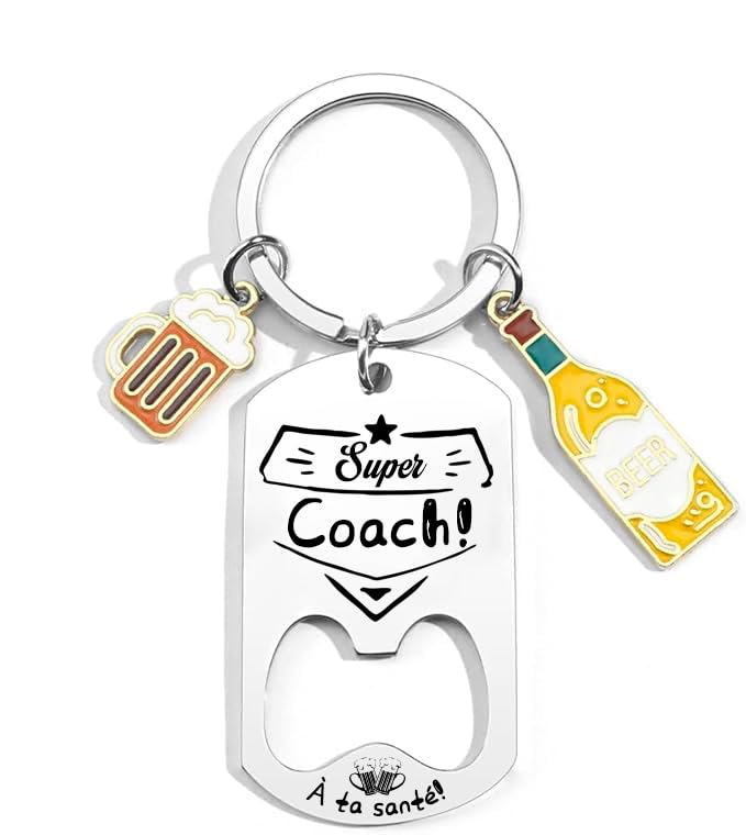 QTZXZX Porte-Clés Décapsuleur Coach - Cadeau Coach Original Décapsuleur Inox Personnalisé pour Coach Homme Accessoire Unique Ouvre Bouteille Coach Idée...