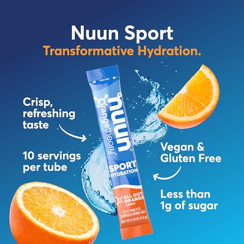 Image of Nuun Sport Electrolyte Powder Packets with Magnesium, Calcium, Potassium, Chloride, and Sodium, Hydration Packets for On-the-Go, All Out Orange Flavor, Gluten Free & Vegan, 16 Single Servings