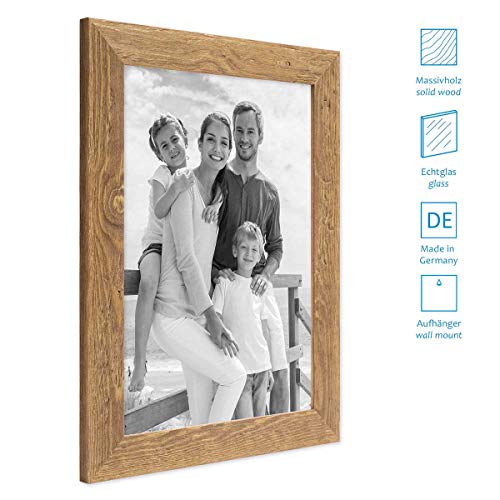 PHOTOLINI Bilderrahmen A4 21x30 cm Holz Eiche-Optik, 2er Set Echtholz-Rahmen rustikal, Strandhaus, Made in Germany, Echtglas, zum Aufhängen, extra Zubehör - Treibholzlook mit einem Hauch Küstenflair