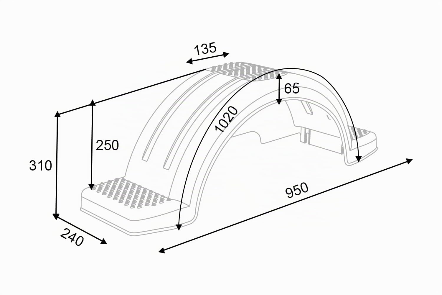 DOMAR Kit de deux garde-boue simples 13 à 14 pouces en plastique pour remorque bateau 950 x 240 mm passage de roue plat protection anti-boue robuste résistant à l'eau salée
