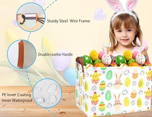 Image of Rectangle Empty Easter Baskets Boy Large Toy Storage Bin Girls collapsible Hamper Waterproof Canvas Box Kid Gifts Spring Decor( Glasses Rabbit Egg )
