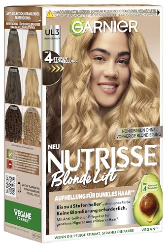 Garnier Nutrisse Blonde Lift Aufhellung für dunkles Haar in Honigbraun mit 4-Stufen-Aufhellung ohne vorherige Blondierung, 1 Stück